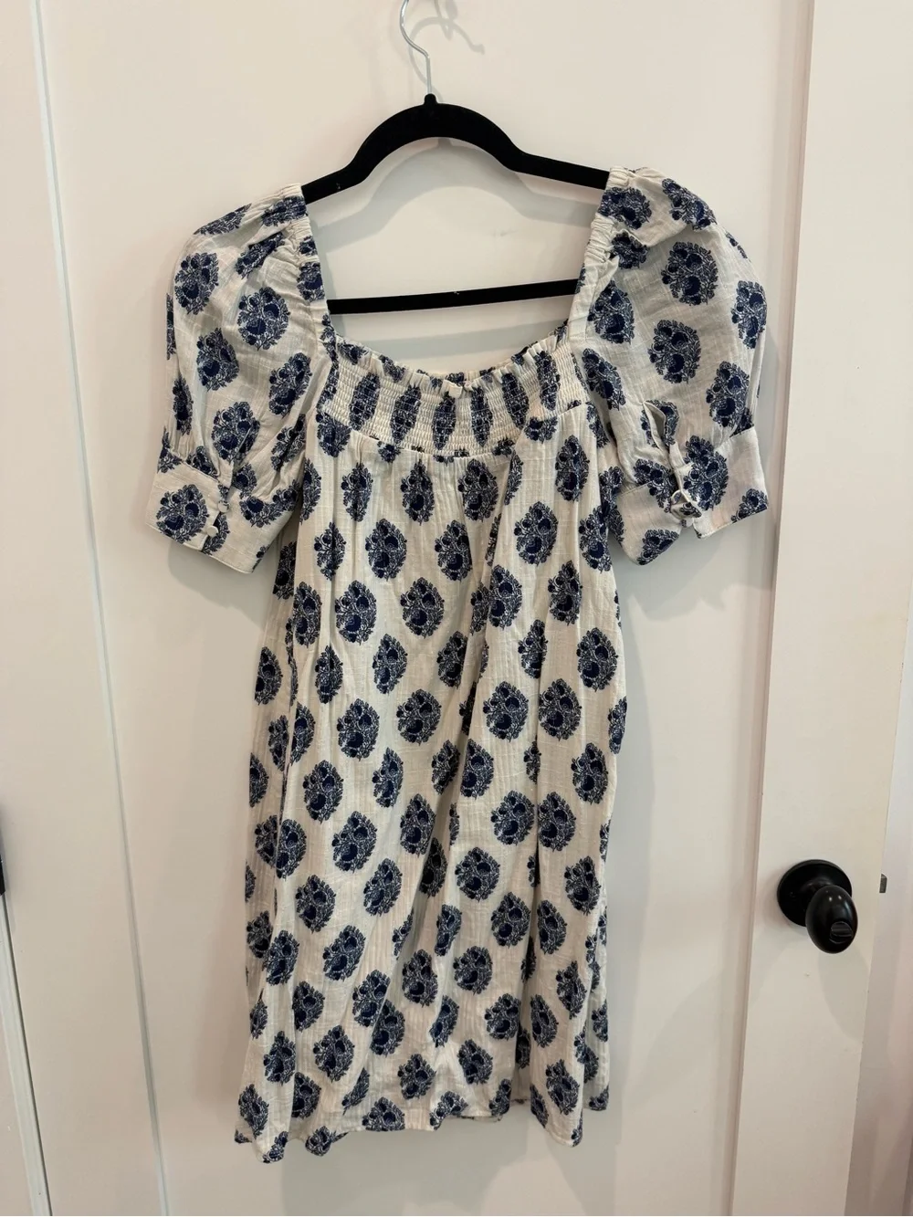 J. Crew White Mini Dress with Navy Floral Print